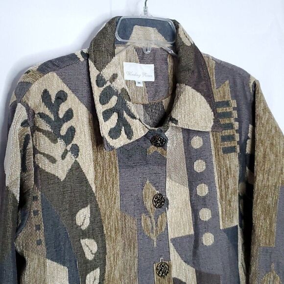Winding River Tapestry Jacket M Gray Tan Blazer Art To Wear Boho Geometric - Picture 3 of 6